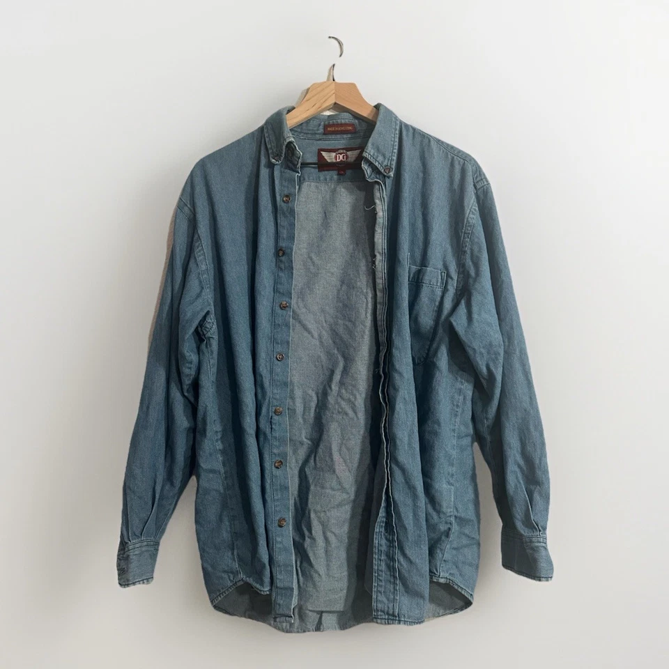 Vintage DG Denim Button-Down Shirt Men’s Medium Long Sleeve Blue Jean Casual 90s - Image 1 of 4