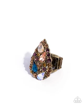 Paparazzi Gatsby Gamut - Brass - Rhinestones- Gems -Ring - Image 1 of 2