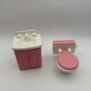 Vintage Fisher Price Loving Family casa delle bambole bagno lavandino wc rosa bianco vintage 1993 - Foto 1 di 8