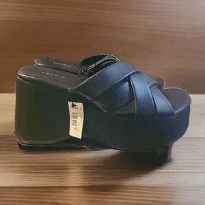 Y2k Inspired Platform Chunky Black Crisscross Slide Sandals Boho Grunge Goth - Picture 1 of 5