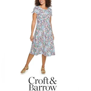 Croft & Barrow Kleid Knotenärmel Midi Blumen Landhaus Tropical Babydoll Neu mit Etikett M - Bild 1 von 8