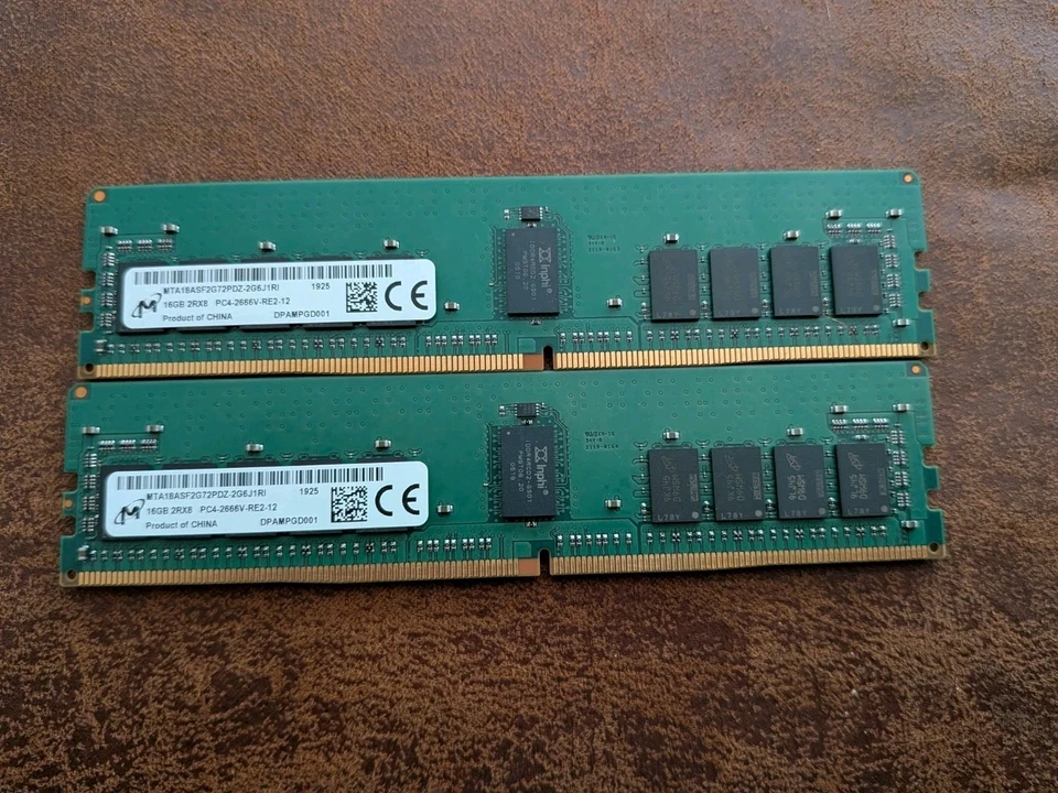 LOT 2 Micron 16GB DDR4 PC4-23400 ECC Server Memory RAM (MTA18ASF2G72PDZ-2G6J1RI) - Image 1 of 2
