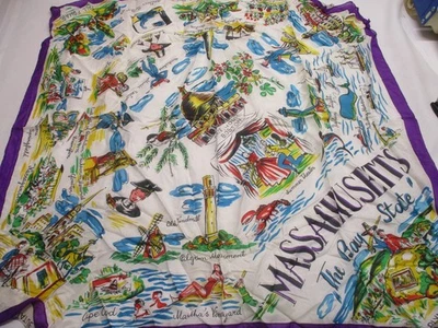 VINTAGE MASSACHUSETTS SILK SCARF ~ 1950s MADE IN JAPAN ~ HAND ROLLED ~ 30" - Image 1 of 4