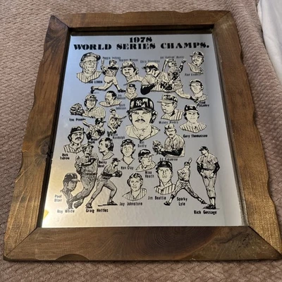 New York Yankees “1978 World Series Champs” Mirror In Wood Frame - Image 1 of 3