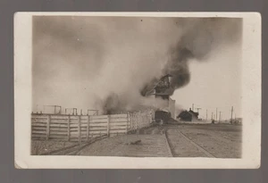 Blencoe IOWA RPPC 1910 GRAIN ELEVATOR FIRE Flames nr Onawa UPDIKE ELEVATOR IA - Picture 1 of 3