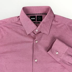 Camisa de vestir BOSS Performance ajustada elástica para hombre M con botones manga larga rosa - Imagen 1 de 8
