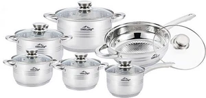 12-tlg Topfset Kochtopfset Edelstahl Bratpfanne Induktion Topf Pfanne Glasdeckel - Bild 1 von 9