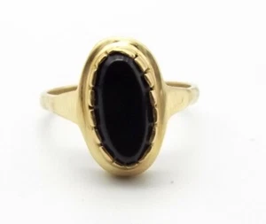 Vintage 14K Gold schwarzer Onyx Ring Gr. 8,25 oval Cabochon Cocktail Nachlass Trauer - Bild 1 von 6