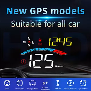 Universal GPS HUD Car Vehicle Digital Head Up Display Speedometer Speed Alarm US - Picture 1 of 9