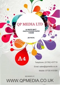 A4 Matt Sticker Paper 50pcs 110gsm Self Adhesive Photo Printing Inkjet Laser - Afbeelding 1 van 1