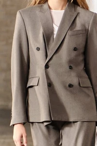 ZARA Straight Fit Double Breasted Wool blend blazer Size M Grey-Brown 98% Wool - Picture 1 of 12