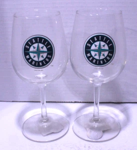 Set of 2 MLB Seattle Mariners 7.5" Long-Stemmed Wine Glasses 12 OZ - Picture 1 of 5