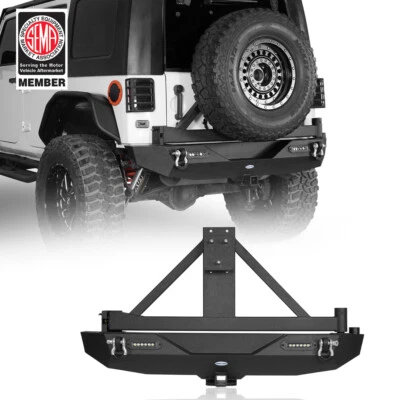 Parachoques trasero Rock Crawler con portador de neumáticos + anillo en D para Jeep Wrangler 2007-2018 JK Foto 1 de 4