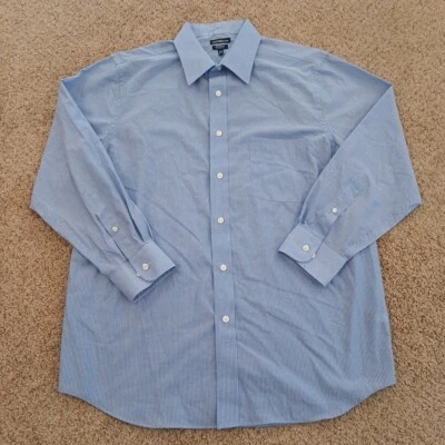 Camisa Croft & Barrow Para Hombre 16.5 Azul Rayas Manga Larga Abotonada Mezcla de Algodón Foto 1 de 4