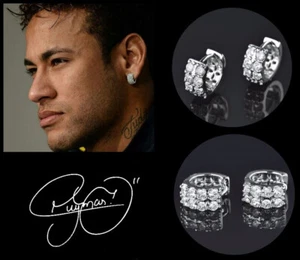 Men’s/Boy’s: Neymar AAA* Multi-Zirconia-Set 18 Carat White Gold Huggie Earrings - Picture 1 of 4