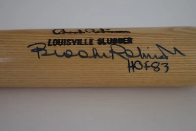 Bate de béisbol firmado por Brooks Robinson LS "HOF 83" inscripción recuerdos deportivos Foto 1 de 4