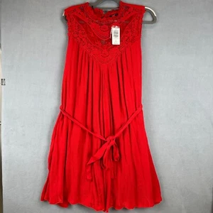 Torrid Dress Size 1X Red Crinkle Swing Crochet Lace Yoke Sleeveless Flirty NEW - Picture 1 of 13