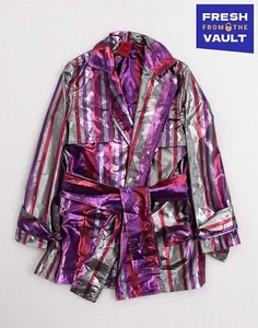 RRP€119 JIJIL JOLIE Kids Techno Fabric Trench Coat Size 8Y Striped Lame Tie Belt - Picture 1 of 6