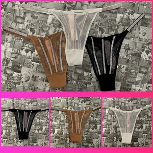 NWT Victoria's Secret VERY SEXY Sheer Shine rhinestones Thong Panty U Pick Size - Picture 1 of 12