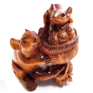 Y8797 - Netsuke de boj tallado a mano de 2" - 2 ratones encantadores - Imagen 1 de 7