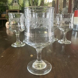 Vintage 6er Set (6) geätzte Rose Sherry Cordial Gläser Silberrand - Bild 1 von 6
