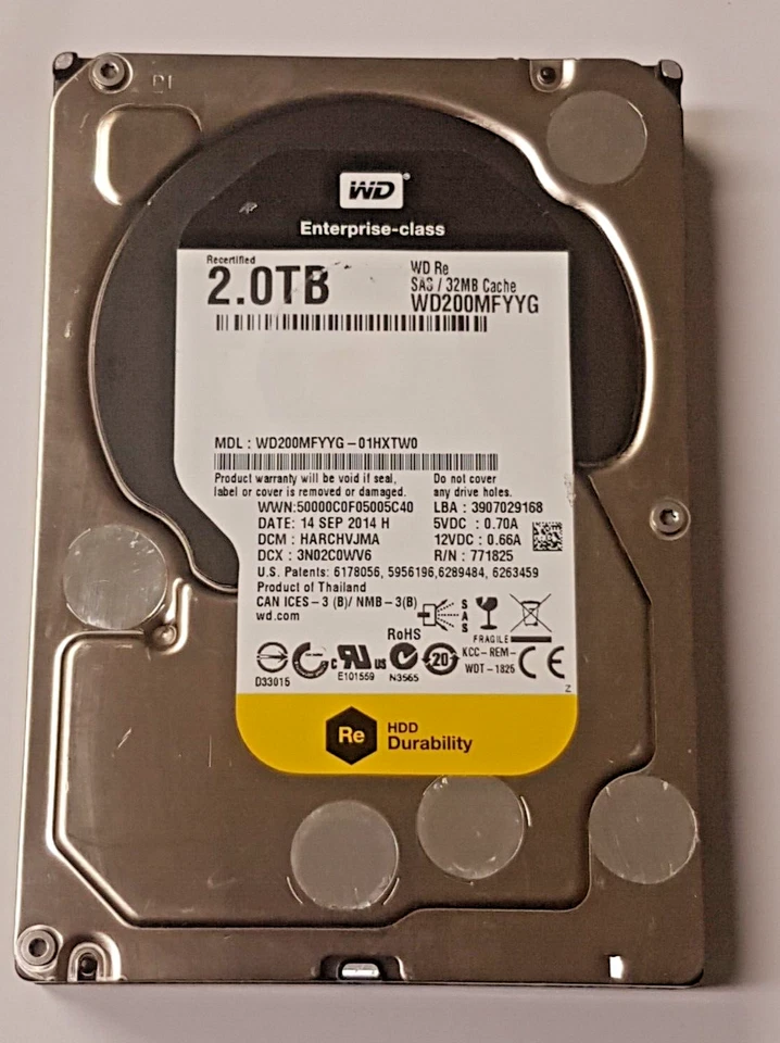 2 SAS Western Digital Re WD200MFYYG-01HXTW0 7.2K 3.5 " Hard Drive Recertified - Image 1 of 1