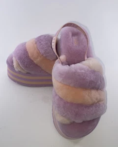 NEW UGG WOMEN'S DISCO STRIPE PRIM ROSE / ROSE PINK PLATFORM SANDAL SLIDE US 8 - Picture 1 of 11