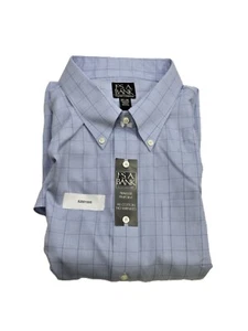 Jos A Bank Traveler Long Sleeve Dress Shirt Blue Plaid Mens Size 18.5 - 36 - Picture 1 of 10