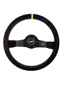 SPORT BLACK SUEDE DISHED STEERING WHEEL 350mm 13.8" LUISI JET CORSA - BRAND NEW - Picture 1 of 4