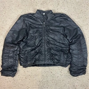 Vintage Beverly Hills Leather Club Black Ruched Moto Bomber Jacket Size XL Women - Picture 1 of 6