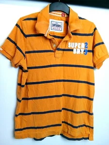 Superdry Men`s Summer Polo T-Shirt Orange/Blue Stripped Size-L 100% Cotton- - Picture 1 of 3
