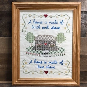 Vintage Cross Stitch Finished and Framed “A Home Is Made Of Love Alone”  17 X 14 - Picture 1 of 8