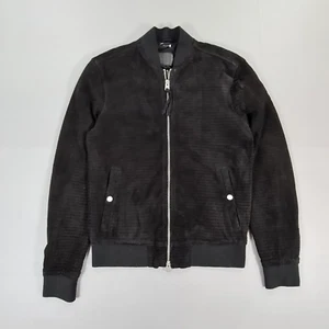AllSaints Mens Leather Jacket Black XS Suede Goat Skin Perring Bomber Full Zip - Picture 1 of 12