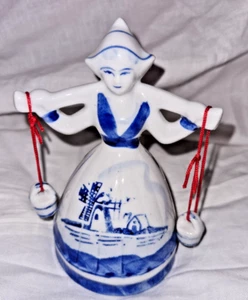 Porcelain Holland Dutch Lady with buckets & windmill painted 4.5" Tall - Picture 1 of 3