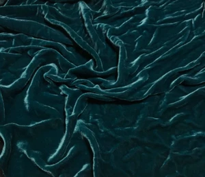 TEAL BLUE Hand Dyed Silk Velvet Fabric - Picture 1 of 1