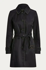 NEW womens RALPH LAUREN trench coat belted faux leather trim size M uk 12-14 , - Picture 1 of 12