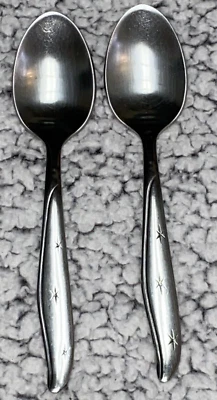 "Lote 2 cucharas de acero inoxidable Mar Crest Mid Century Atomic Star de 6"" Citation Starburst" Foto 1 de 4
