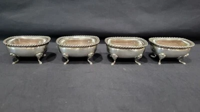 Lote de 4 salinas antiguas con cabeza de león de plata 800 con insertos de vidrio Foto 1 de 4