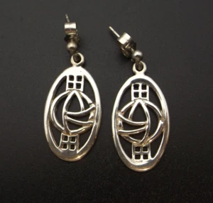 DROP EARRINGS oval sterling silver CRM Rennie Mackintosh style by Carrick - Picture 1 of 8