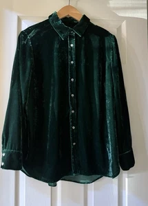 Talbots grüne Samt Langarm Bluse - Petite Large (12/14) - Bild 1 von 6