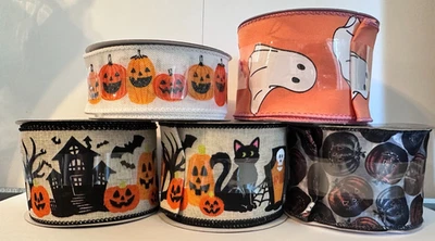 Halloween Wired Ribbon Lot Place & Time Celebrate It Ghosts Cats Pumpkins Bats - Image 1 of 4
