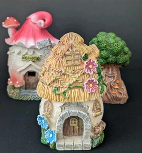 Lot Of 3 Fairy Garden Accessories Light Up House, Reg House, Tree W/Face - Picture 1 of 19