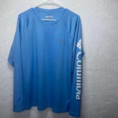 Columbia Mens Long Sleeve T Shirt Blue Logo Athletic Training Activewear - Image 1 of 4