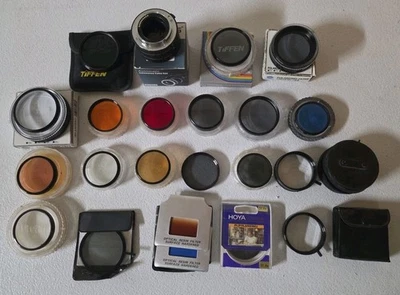 Lote de filtros mixtos de lentes de marca y tamaños de variedad ~ Tiffen, Hoya, Minolta y más Foto 1 de 4