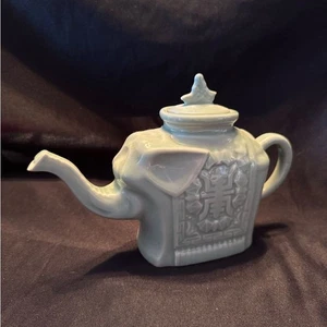 The Bombay Company Elegant Green-Gray Ceramic Elephant Teapot with Lid - Picture 1 of 8