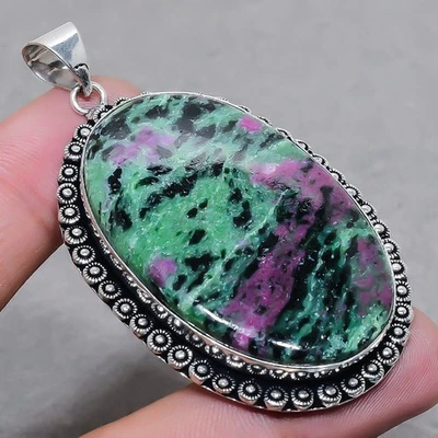 Colgante Rubí Zoisita Forma Ovalada Piedras Preciosas Hecho a Mano Moda Joyería 3.3" FP 2978 Foto 1 de 4