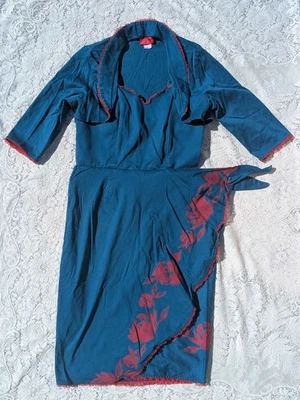 Deadly Dames Rockabilly años 50 pinup verde azulado rojo rosa menearse lápiz vestido conjunto encogerse de hombros XL Foto 1 de 4