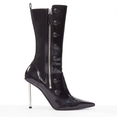 ALEXANDER MCQUEEN викторианской черной кожи серебряный значок каблука острые ботинки EU38 - Изображение 1 из 4