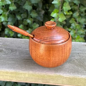 3" Holz Offen Salz mit Deckel & Löffel Dänisch Modern Retro Küche Gewürze Behälter - Bild 1 von 3