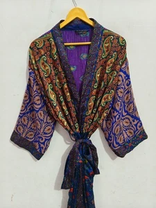 Floral Print Soft Sari Silk Kimono Bikini Cover Up Summer House Robe, B-5029 - Picture 1 of 7